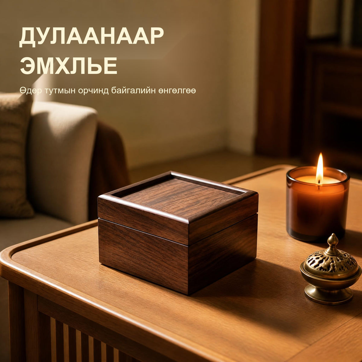 Хуш модон өнгөтэй модон эслэг дөрвөлжин хайрцаг – Ширээний эмх цэгц, гоёл чимэглэл жижиг зүйл хадгална